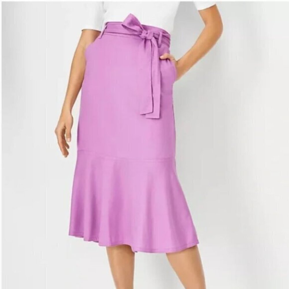 Ann Taylor Tie Waist Flounce Midi Skirt size 4 NWOT